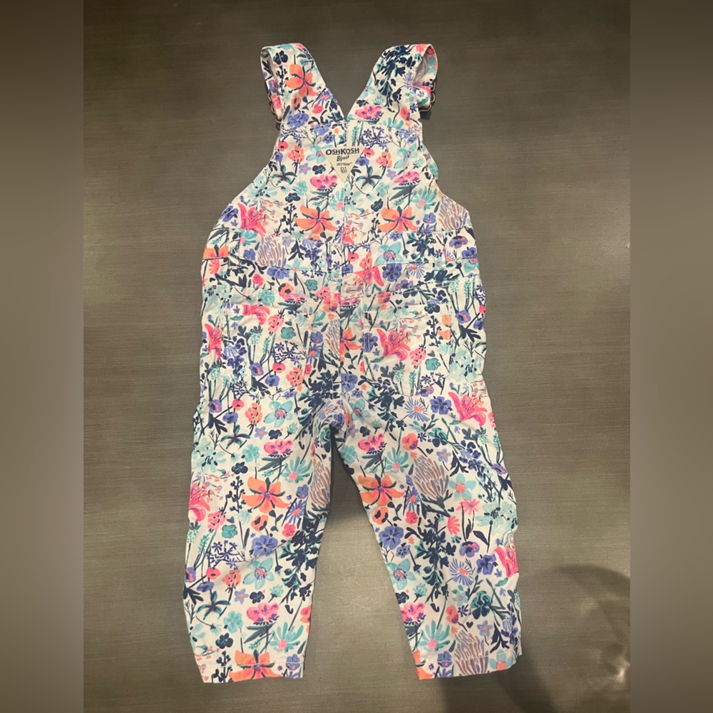 OshKosh B'gosh Floral Overalls in Pink, Blue & Teal - Picture 2 of 4